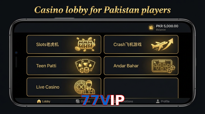 Lobby view of 77VIP for Pakistan users