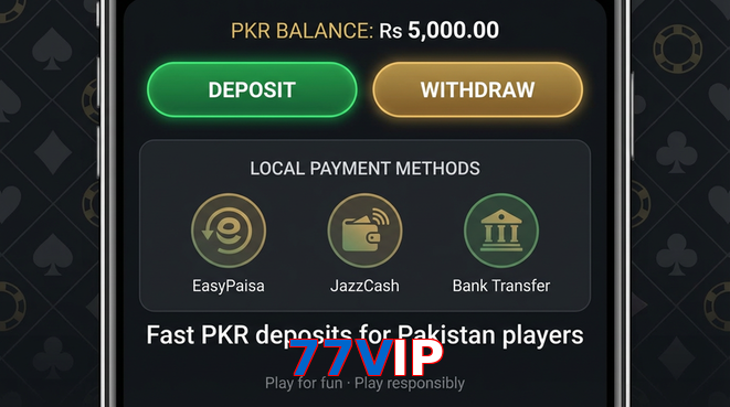 Deposit and withdrawal screen with PKR methods